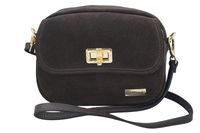 Mała zamszowa listonoszka ze złotym zapięciem - Brązowa ciemna