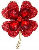 Złota Broszka Czterolistna koniczynka szczęście  F67_Czerwony