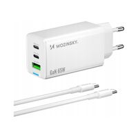 Wozinsky ładowarka GaN 65W z portami USB 2xUSB-C z kabelm C-C 65W - biała