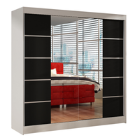 Szafa przesuwna Basti V z lustrem 200cm - garderoba - BIAŁY/CZARNY