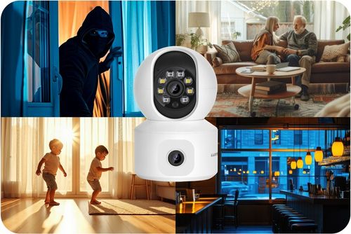 OBROTOWA KAMERA IP WIFI WEWNĘTRZNA NIANIA ELEKTRONICZNA DWA OBIEKTYWY 4MPx na Arena.pl