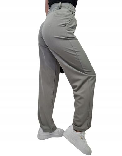 Nowoczesny GARNITUR DAMSKI Szary, Krótka Marynarka i Szerokie Spodnie, r.M na Arena.pl