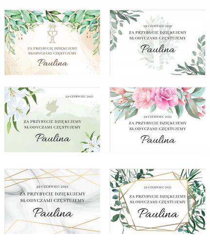 45 sztuk Naklejki okolicznościowe weselne chrzest komunia mix wzorów na Arena.pl