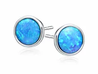 OKRĄGŁE RODOWANE SREBRNE KOLCZYKI WKRĘTKI KÓŁKA NIEBIESKI OPAL