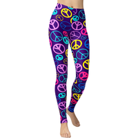 Damskie Legginsy Sportowe Casual Lata 80 Hipisowskie Fioletowe L-XXL