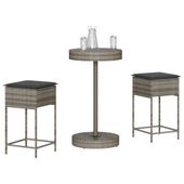 3-cz. ogrodowy zestaw mebli barowych, poduszki, szary rattan PE