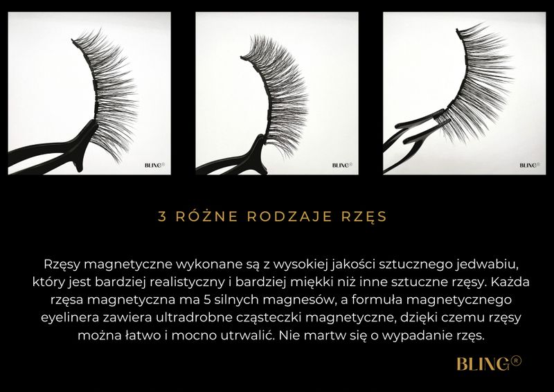 RZĘSY MAGNETYCZNE 3X DŁUGIE + PĘSETA + EYELINER A+ zdjęcie 3