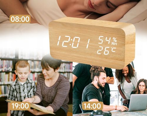 ZEGAR Temperatura BUDZIK Klaskacz GŁOS DREWNIANY na Arena.pl