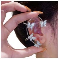 Kolczyk Kolor Srebrny Motyle Motylki Nakładka Na Prawe Ucho Cyrkonie 55mm