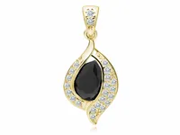 DELIKATNY POZŁACANY SREBRNY WISIOREK ŁEZKA KROPLA CZARNA I BIAŁE CYRKONIE