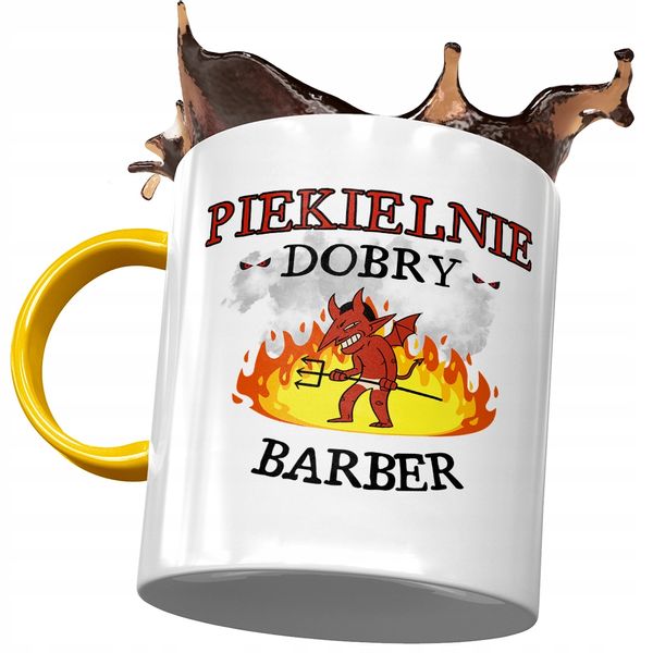 Kubek Żółty Dla Barbera Piekielnie Dobry Barber Z Nadrukiem Ze Zdjęciem zdjęcie 1