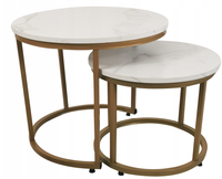 Stoliki kawowe okrągłe zestaw ft fi 53x45, fi 43x35 złoty + marmur