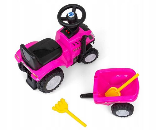 Jeździk TRAKTOR Z PRZYCZEPKĄ GRABKI ŁOPATKA New Holland T7 auto różowy pink na Arena.pl