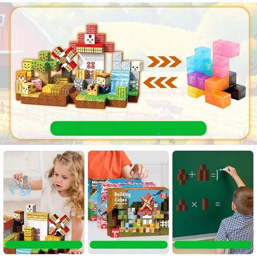 KLOCKI MAGNETYCZNE KLOCKI SZEŚCIANY FARMA 150 KLOCKÓW PIKSELE DLA DZIECI na Arena.pl