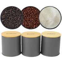 POJEMNIKI ZESTAW 3SZT NA KAWĘ HERBATĘ CUKIER STALOWE BAMBUSOWE SZARE