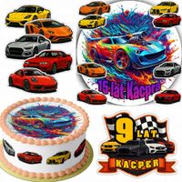 ZESTAW OPŁATEK NA TORT 20CM + 16 POSTACI - AUTA WYŚCIGOWE + IMIĘ 15CM 18CM