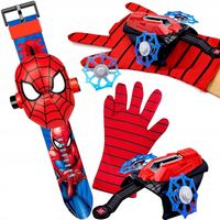 SPIDERMAN MEGA ZESTAW 4w1 RĘKAWICA WYRZUTNIA SIECI ZEGAREK Z PROJEKTOREM 3D