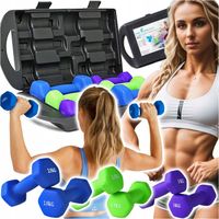 HANTLE ŻELIWNE HANTELKI NEOPRENOWE DO ĆWICZEŃ CIĘŻARKI ZESTAW WALIZKA 6szt