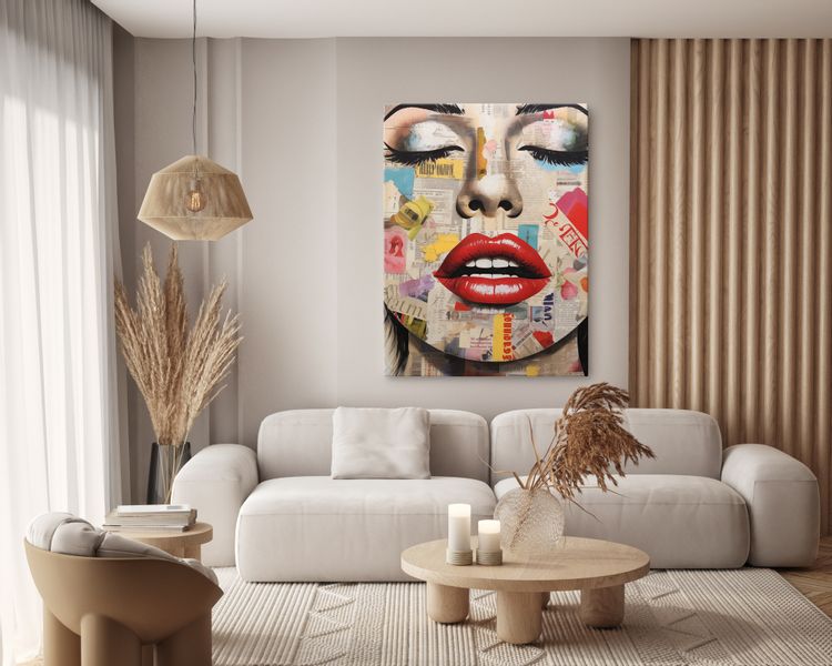 Obraz Do Salonu PORTRET Kobiety Czerwone Usta Abstrakcja 40cm x 60cm zdjęcie 8