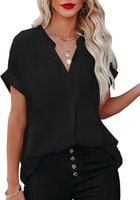 Bluzka damska letnia krótki rękaw dekolt serek luźna lekka tunika M