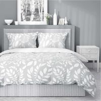 Pościel bawełniana 160x200cm SZARA W BIAŁE KWIATY