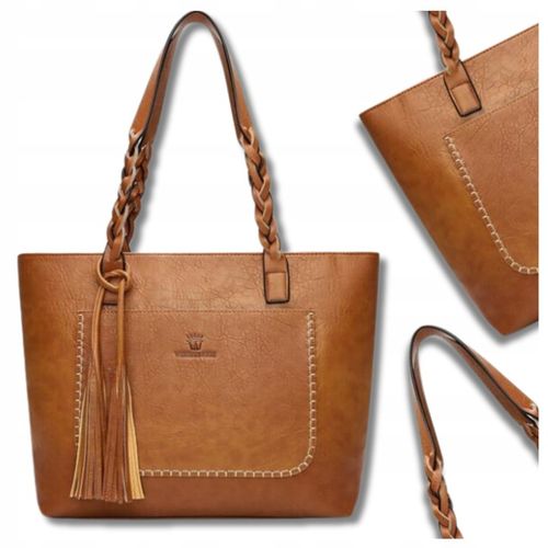 Damska Torebka A4 SHOPPER duża pojemna klasyczna skórzana brązowa eko skóra na Arena.pl