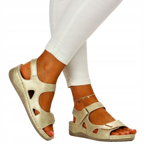 SANDAŁY DAMSKIE PROFILOWANE SZYTE NA RZEPY SKÓRA na Arena.pl