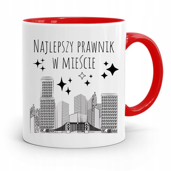 Kubek Czerwony Prawnika Najlepszy Prawnik Mieście Z Nadrukiem Ze Zdjęciem zdjęcie 1