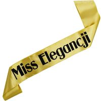 Miss Elegancji - złota szarfa z czarnym  nadrukiem