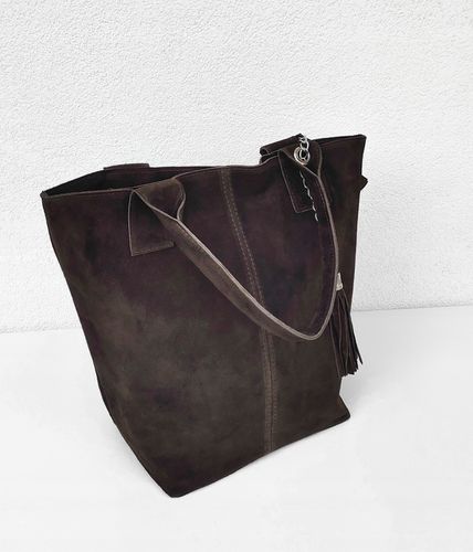 Zamszowa torebka shopper ciemna czekolada na Arena.pl