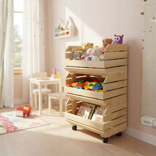 Wózek na WARZYWA OWOCE na KÓŁKACH Regał MODUŁOWY Pojemnik Drewniany na Arena.pl