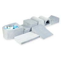 Największy piankowy plac zabaw z basenem micro Velvet soft jasnoszary + 100 piłek (szare, białe, jasny błękit, jasna mięta)