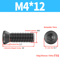 Śruba mocująca TORX Klasa 12.9 Rozmiar: M4x12