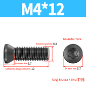 Śruba mocująca TORX Klasa 12.9 Rozmiar: M4x12