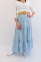 Długa Spódnica Maxi z Falbanami Pudrowy Niebieski UNI