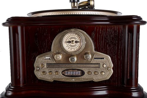 Gramofon Retro z tubą płyty winylowe CD MP3 Bluetooth radio FM/AM USB pilot na Arena.pl