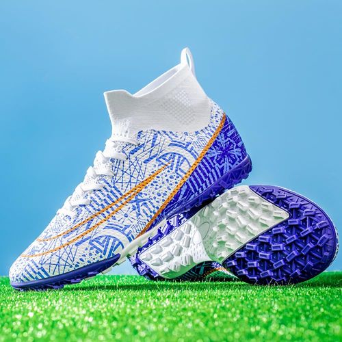Buty piłkarskie turfy męskie korki ze skarpetą biało-niebieskie r. 46 na Arena.pl