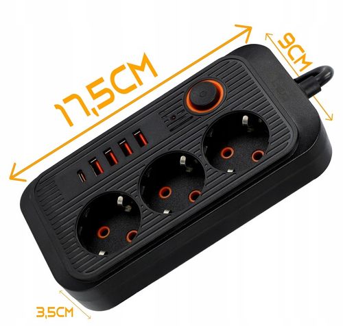 Przedłużacz Listwa Zasilająca Siec 2 M 3 Gniazda 230V + 5X USB na Arena.pl