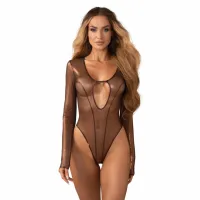 obsessive soranna body z długim rękawem otwarty w kroku brązowy s/m
