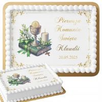 OPŁATEK NA TORT PROSTOKĄTNY 28,7x20cm - NA KOMUNIE ŚWIĘTĄ + NAPIS