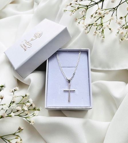 SREBRNY ŁAŃCUSZEK KOMUNIJNY PANCERKA 45CM+ KRZYŻ na Arena.pl