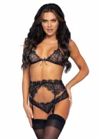 dreamgirl bra and panty set z koronkowym pasem do pończoch, czarny s