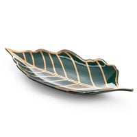 Patera dekoracyjna Liść LILI 41x19x5 ciemnoturkusowa + złota