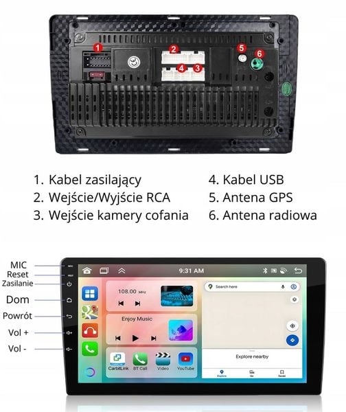 RADIO SAMOCHODOWE 2 DIN 4GB/64GB ANDROID AUTO CARPLAY ANDROID 13 RDSDSP 10" zdjęcie 16