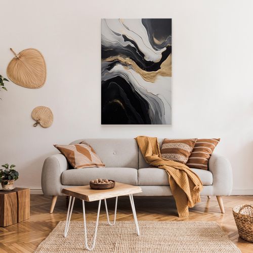 Obraz Do Salonu MARMUR Czarno-Biała Abstrakcja Elementy Złota 120cm x 80cm na Arena.pl