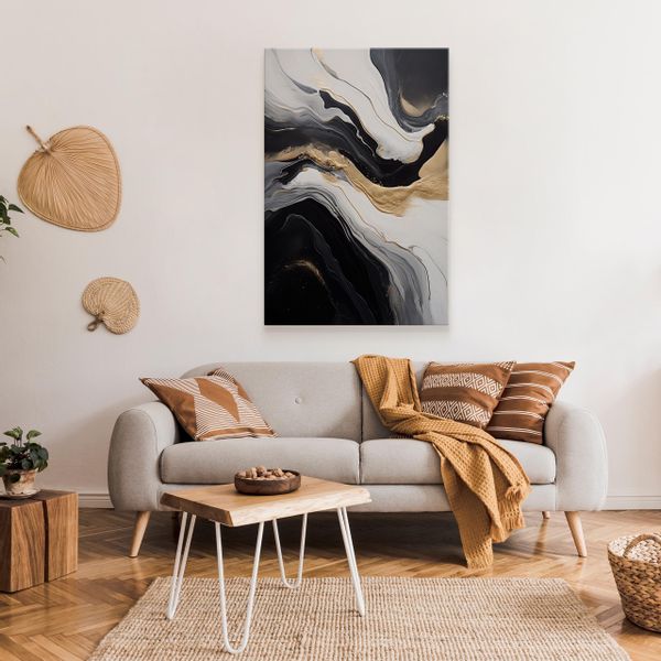 Obraz Do Salonu MARMUR Czarno-Biała Abstrakcja Elementy Złota 120cm x 80cm zdjęcie 12