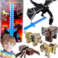 MINECRAFT - ZWSTAW 7 FIGUREK Z GRY DUŻY ZESTAW 8W1 MIECZ PIXEL ŚWIECĄCY