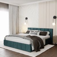 ŁÓŻKO TAPICEROWANE 160x200 ŁÓŻKO PODWÓJNE PREMIUM Z POJEMNIKIEM TURKUSOWE