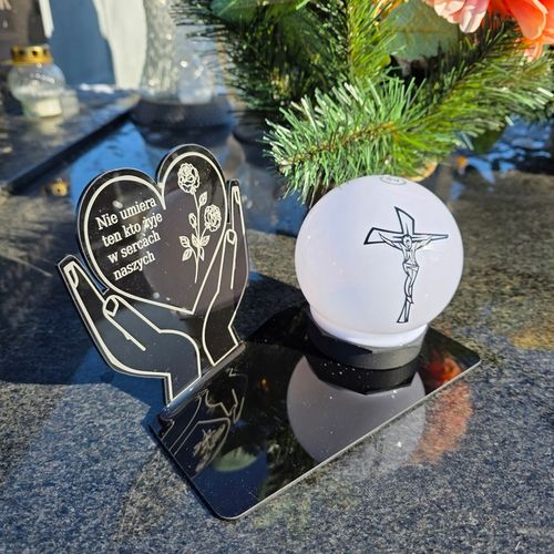 ZNICZ z Kulą Solarną na Grób STATUETKA LED NA CMENTARZ Wieczny Szkło Akryl na Arena.pl