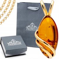 Złoty Wisiorek Zawieszka z Bursztynem + Łańcuszek